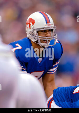 J.P. Losman (7), quarterback for the Buffalo Bills, calls a play behind  center Trey Teague (70) in a 14-3 win against the Kansas City Chiefs on November  13, 2005 at Ralph Wilson