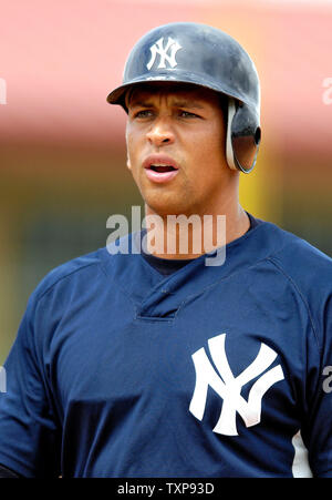 New York Yankees' third baseman Alex Rodriguez during batting practice  before the final game of the American League championship series against  the Boston Red Sox at Yankee Stadium on October 20, 2004