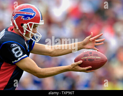 Buffalo Bills punter Brian Moorman models this seasons 50th season  celebration throwback jersey Thursday night at St. John Fisher College in  Rochester, NY (Credit Image: © Michael Johnson/Southcreek  Global/ZUMApress.com Stock Photo 