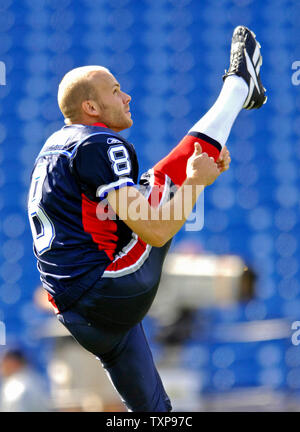 Buffalo Bills punter Brian Moorman models this seasons 50th season  celebration throwback jersey Thursday night at St. John Fisher College in  Rochester, NY (Credit Image: © Michael Johnson/Southcreek  Global/ZUMApress.com Stock Photo 