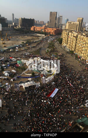 An Egyptian anti-military rule protestors  during a demonstration in Cairo's Tahrir Square on December 2, 2011. Egypt awaited the delayed publication of results for the opening phase of its first elections since the overthrow of veteran president Hosni Mubarak which are expected to confirm an Islamist sweep. UPI/Ashraf Mohamad Stock Photo