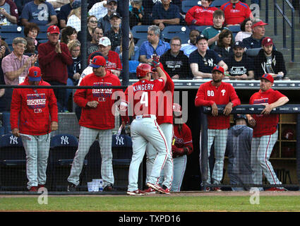 March 22, 2023; St. Petersburg, FL USA; Philadelphia Phillies infielder Scott  Kingery (4) doubles during an MLB spring training game against the Tampa  Stock Photo - Alamy