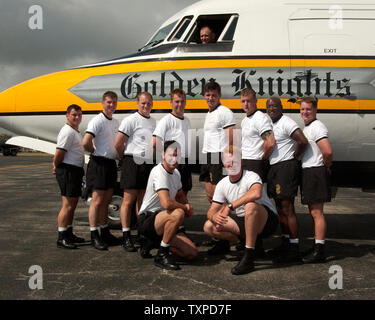 The US Army Parachute Team, 'Golden Knights' gathers prior to entertaining the one million spectators at Ft. Lauderdale during the 10th annual McDonalds Air and Sea Show on May 2, 2004 in Ft Lauderdale, Florida. (UPI Photo Marino / Cantrell) Stock Photo