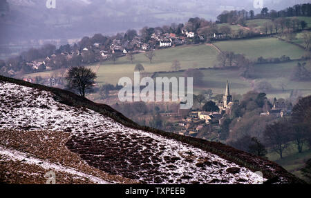 Hathersage and St Michael and all Angels Church, from Carl Wark, Derbyshire, England Stock Photo