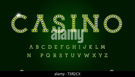 Casino letters set on green background. Green luxury style vector latin alphabet. Font for events, web business, promotions, logos, banner, monogram Stock Vector