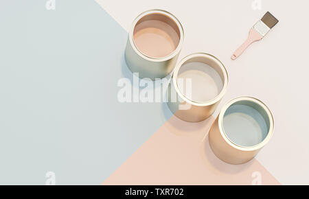 3d image render of a series of open car containing different colors, flat lay style background. pastel tones Stock Photo