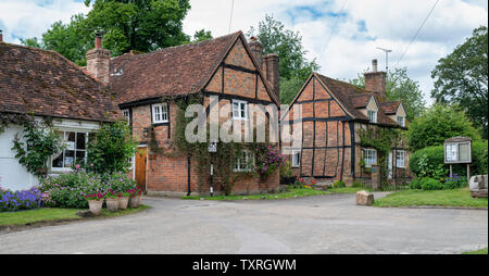 Period cottages in Turville village in the chilterns. Buckinghamshire, England. Panoramic, Stock Photo