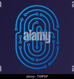 Vector illustration. Electronic fingerprint icon in blue tones. Isolated and geometric Stock Vector