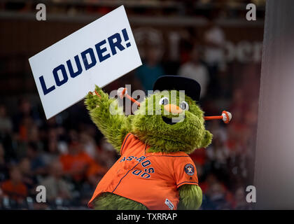 25 July, 2016: Houston Astros mascot Orbit teased the New York Yankees  players during the MLB game between the New York Yankees and Houston Astros  at Minute Maid Park in Houston, Texas. (