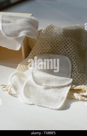 small towels for washing makeup. Microfiber towels for easy cleansing. no one Stock Photo