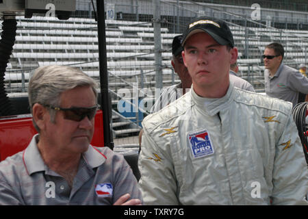 Al Unser III andÊfour time Indy 500 winner Al Unser Sr. await his grandson's turn to qualify for the Freedom 100 at the Indianapolis Motor Speedway in Indianapolis on May 26, 2005.  Ê(UPI Photo/Bill Coons) Stock Photo