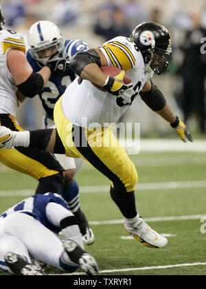 Pittsburgh Steelers running back Jerome Bettis recieves the game ball from  quarterback Ben Roethlisberger after the Pittsburgh Steelers defeat the  Seattle Seahawks 21 to 10 in Super Bowl XL at Ford Field