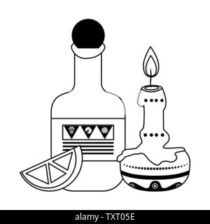 Mexico festival and mexican celebrations cartoons in black and white Stock Vector