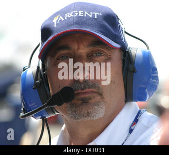 1986 Indy 500 winner, Bobby Rahal, watches his team's progress at the Indianapolis Motor Speedway in Indianapolis, IN on May 17, 2006. Rahal is co team owner along with David Letterman of the cars of Buddy Rice, Danica Patrick and Jeff Simmons. (UPI Photo/ Bill Coons) Stock Photo