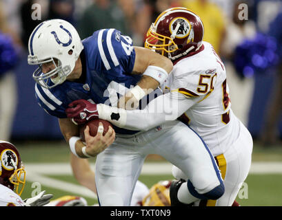 Washington Redskins Khary Campbell (50) reacts after Shaun Suisham (6)  kicks a game winning 46 yard field goal in overtime against the New York  Jets at Giants Stadium in East Rutherford, New