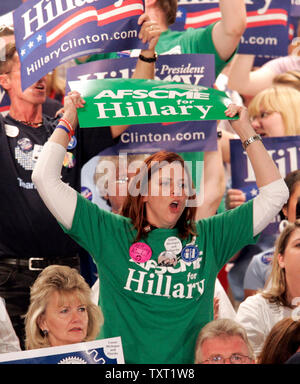 Supporters of Democratic presidential hopeful Sen. Hillary Clinton (D-N.Y.) cheer at a Indiana primary night party in Indianapolis on May 6, 2008.  (UPI Photo/Mark Cowan) Stock Photo
