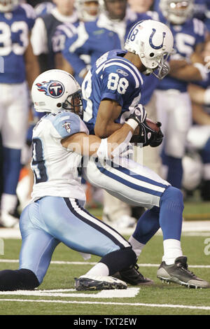 Indianapolis Colts wide receiver Marvin Harrison (88) outruns Detroit Lions  cornerback Leigh Bodden (28) during the fourth quarter at Lucas Oil Field  in Indianapolis on December 14, 2008. The 16-yard catch was