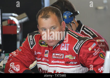 Defending champion Ryan Newman awaits the start of practice for the 21st Brickyard 400 in his team's garage in the famous Gasoline Alley at the Indianapolis Motor Speedway on July 25, 2014 in Indianapolis, Indiana.        UPI/Ed Locke Stock Photo