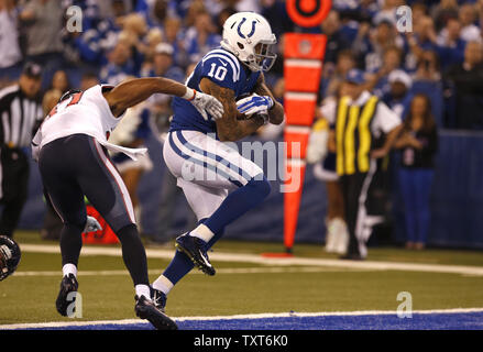 Indianapolis Colts wide receiver Donte Moncrief celebrates a tackle ...