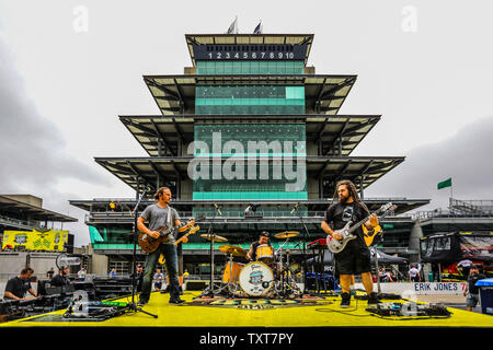 Members of Brantley Gilbert's band perform a sound check for pre-race activities before the 2017 Brantley Gilbert Big Machine Brickyard 400,  at the Indianapolis Motor Speedway on July 23, 2017 in Indianapolis, Indiana. Photo by Edwin Locke/UPI Stock Photo