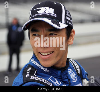 Former Indy 500 winner Takuma Sato awaits the green flag after rain interrupted practice during open test day for the 103rd running of the Indianapolis 500 at the Indianapolis Motor Speedway on April 24, 2019 in Indianapolis, Indiana. Sato won the race in 2017.    Photo by Bill Coons/UPI Stock Photo