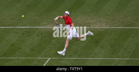 Eastbourne, UK. 25 June 2019 Great Britain's Andy Murray in action with doubles partner Marcelo Melo of Brazil during there doubles match against Columbian's Juan Sebastian Cabal and Robert Farah on day four of the Nature Valley International at Devonshire Park. Credit: James Boardman / TPI / Alamy Live News Stock Photo