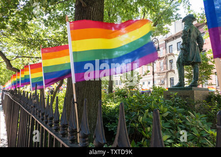 The Stonewall National Monument is located in Greenwich Village, NYC, USA Stock Photo