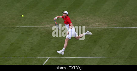 Eastbourne, UK. 25 June 2019 Great Britain's Andy Murray in action with doubles partner Marcelo Melo of Brazil during there doubles match against Columbian's Juan Sebastian Cabal and Robert Farah on day four of the Nature Valley International at Devonshire Park. Credit: James Boardman / TPI / Alamy Live News Stock Photo