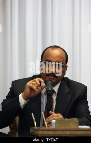 Mauritanian President Mohamed Ould Abdel Aziz answers questions during press conference with Iranian President Mahmoud Ahmadinejad at the presidential place in Tehran,Iran on January 26,2010.     UPI/Maryam Rahmanian Stock Photo