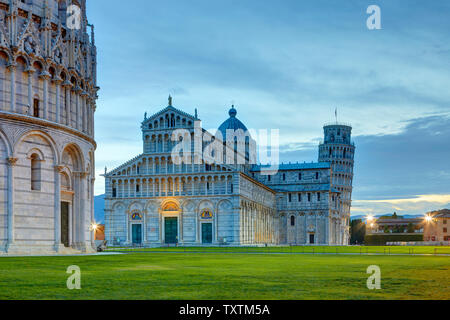 The Baptistery in the foreground, the Duomo and the leaning tower in the background, Pisa, Italy Stock Photo