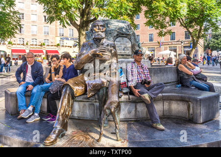 Charles Karel Buls statue and fountain - Agora Square, Brussels, belgium. Stock Photo