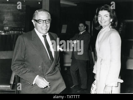 Jacqueline Kennedy Onassis  and her husband Aristotle Onassis are seen at the Barajas Airport near Madrid, Spain on June 4, 1971. UPI Stock Photo