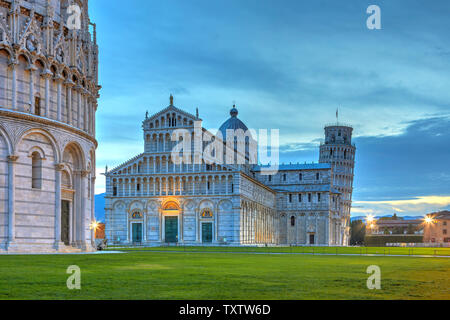 The Baptistery in the foreground, the Duomo and the leaning tower in the background, Pisa, Italy Stock Photo