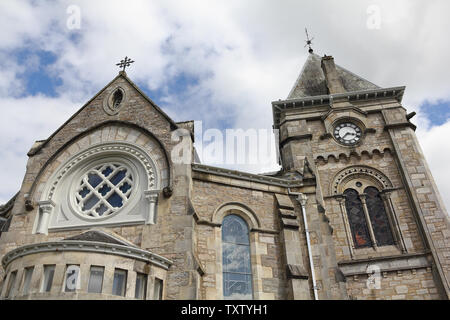 Steeple and gable of the Pitlochry Parish Church in Scotland Stock Photo