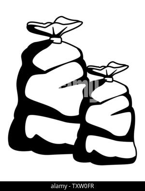 two garbage bag icon cartoon in black and white Stock Vector