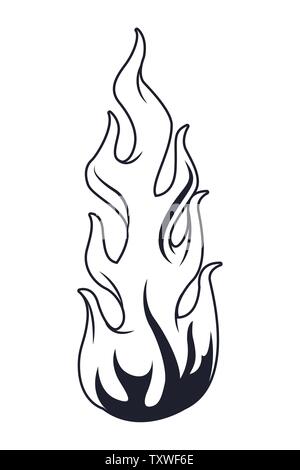 Blazing hot fireball contour drawing. Bright fire flame in hell heat comet  silhouette in red color isolated on white background. Vector illustration fire  flame for burning tattoo or web design Stock Vector |