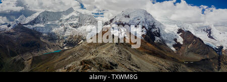 wide panorama mountain landscape in the central Cordillera Blanca in the Andes of Peru Stock Photo