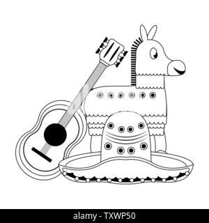 Mexico festival and mexican celebrations cartoons in black and white Stock Vector