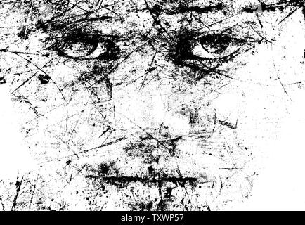 Monochrome Picture of Man Face with Cracks and Scratch Art Idea Stock Photo