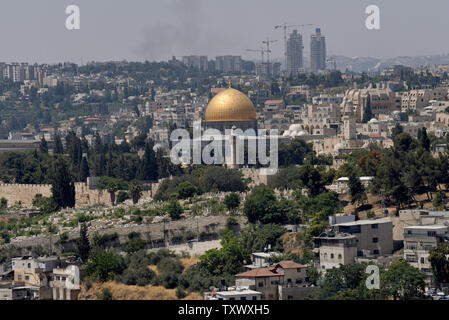 A general view shows the Al-Aqsa Mosque compound in Jerusalem's Old City, and Palestinian neighborhoods in east Jerusalem June 4, 2017.  Israel captured the Old City and east Jerusalem from Jordan during the 1967 Six-Day War when they  defeated the Egyptian, Syrian and Jordanian armies and saw the return of Jewish holy sites to Jewish control for the first time in 2,000 years. More than 300,000 Palestinians live in east Jerusalem where they do not hold full Israeli or Palestinian citizenships, but are granted permanent residency by Israel.  Photo by Debbie Hill/UPI Stock Photo