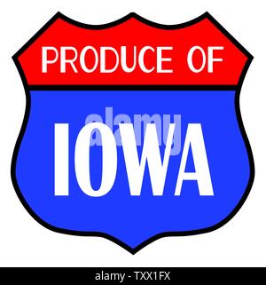 Route 66 style traffic sign with the legend Produce Of Iowa isolated Stock Vector