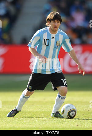 Lionel Messi of Argentina during the Group B match at Soccer City Stadium in Johannesburg, South Africa on June 17, 2010. UPI/Chris Brunskill Stock Photo