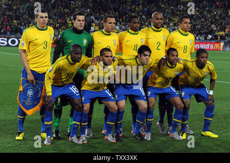 Brazil pose for a team photograph prior to the FIFA World Cup Round of 16 match at Ellis Park in Johannesburg, South Africa on June 28, 2010. UPI/Chris Brunskill Stock Photo