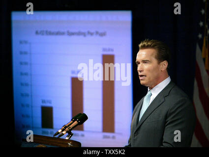 California's Governor Arnold Schwarzenegger announces his $99 billion