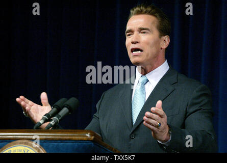 California's Governor Arnold Schwarzenegger announces his $99 billion