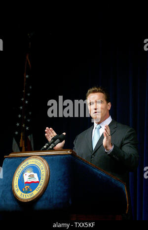 California's Governor Arnold Schwarzenegger announces his $99 billion