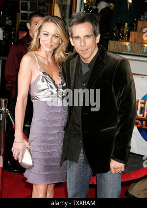 Actor Ben Stiller, right, and his wife, actress Christine Taylor, arrive at the December 16th, 2004 Los Angeles premiere of the film, ' Meet the Fockers'. (UPI Photo/Francis Specker) Stock Photo