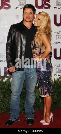 Jessica Simpson and her husband Nick Lachey arrive for US Weekly's The Young Hot Hollywood Style Awards in Los Angeles April 14, 2005.   (UPI Photo/Jim Ruymen) Stock Photo