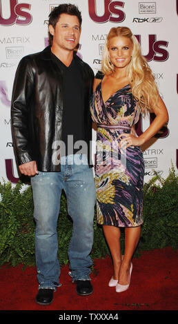 Jessica Simpson and her husband Nick Lachey arrive for US Weekly's The Young Hot Hollywood Style Awards in Los Angeles April 14, 2005. (UPI Photo/Jim Ruymen) Stock Photo