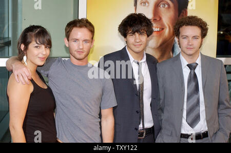 Alana Masterson and her brothers Chris Masterson, Jordan Masterson and Danny Masterson arrive at the The World Premiere of 'The 40 Year-Old Virgin' Aug. 11, 2005, in Los Angeles.   (UPI Photo/John Hayes) Stock Photo